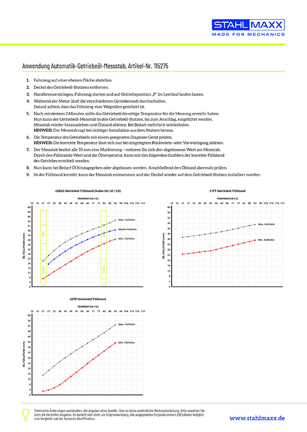 Anwendung Automatik-Getriebeöl-Messstab für Chrysler, Dodge, Fiat