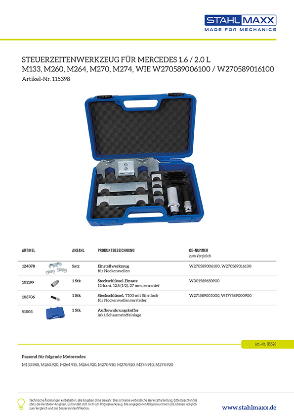 Steuerzeitenwerkzeug Mercedes M133 M270 M274