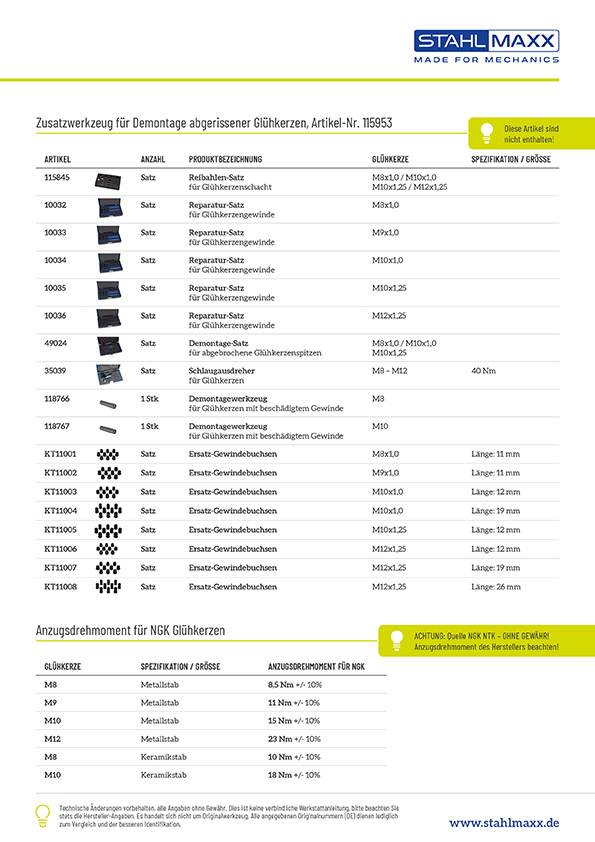 Zusatzwerkzeug f&uuml;r Spezialwerkzeug f&uuml;r Gl&uuml;hkerzenwechsel