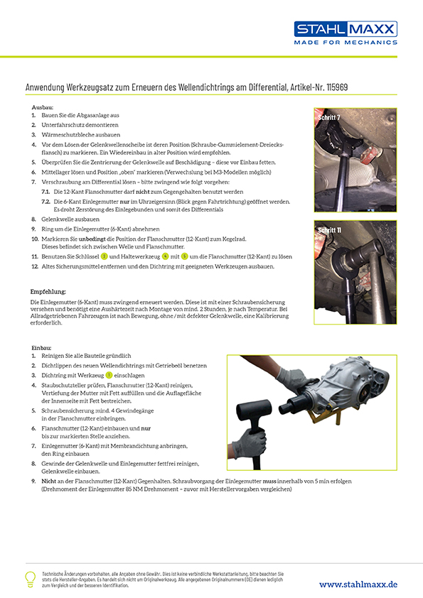 Wellendichtring-Werkzeugsatz für Differential und Verteilergetriebe, für BMW  Ein- und Ausgangswelle, Instandsetzung & Prüfung, Kupplung / Getriebe, Spezialwerkzeug