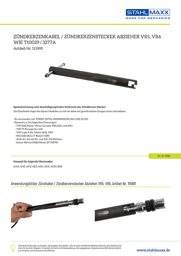 Zündkerzenkabel/-stecker Abzieher VR5, VR6, zu verw. wie T10029 / 3277A