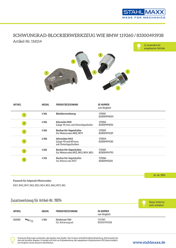 Schwungrad-Blockierwerkzeug, bei ausgebautem Getriebe, zu verwenden wie BMW 0493938 / 119260