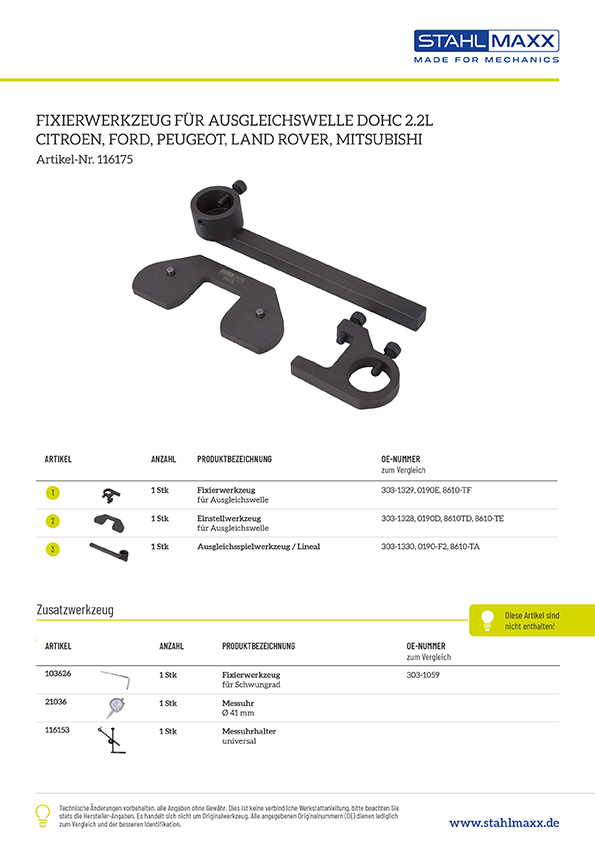 Fixierwerkzeug Ausgleichswelle DOHC 2,2L für Citroen, Ford, Peugeot, Land Rover, Mitsubishi