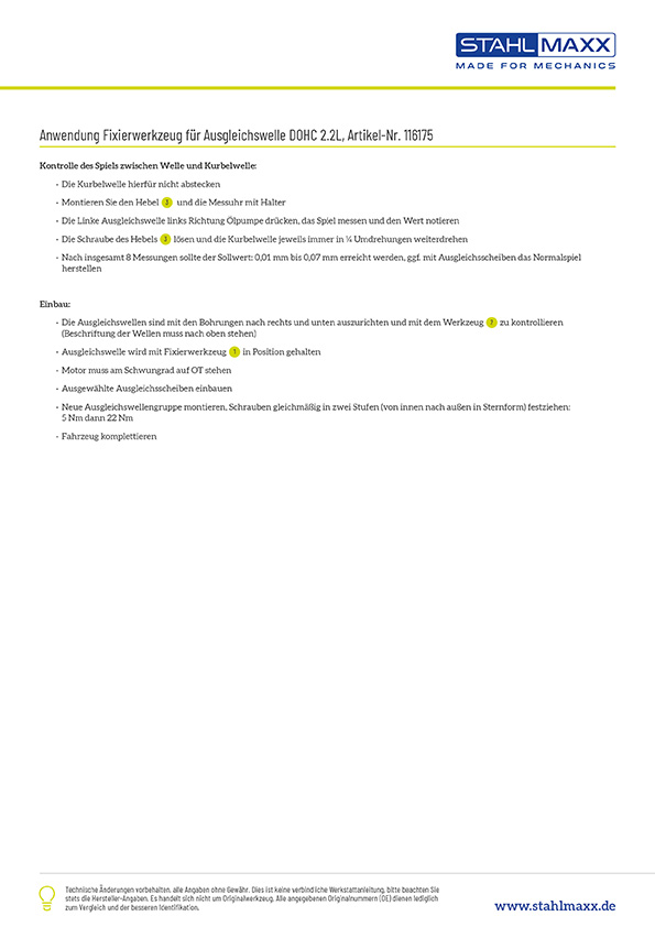 Anwendung Fixierwerkzeug Ausgleichswelle DOHC 2,2L für Citroen, Ford, Peugeot, Land Rover, Mitsubishi