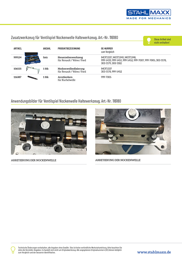 Zusatzwerkzeug Ventilspiel Nockenwelle Haltewerkzeug wie 303-1183 für Ford 2,5 L Duratec-VE