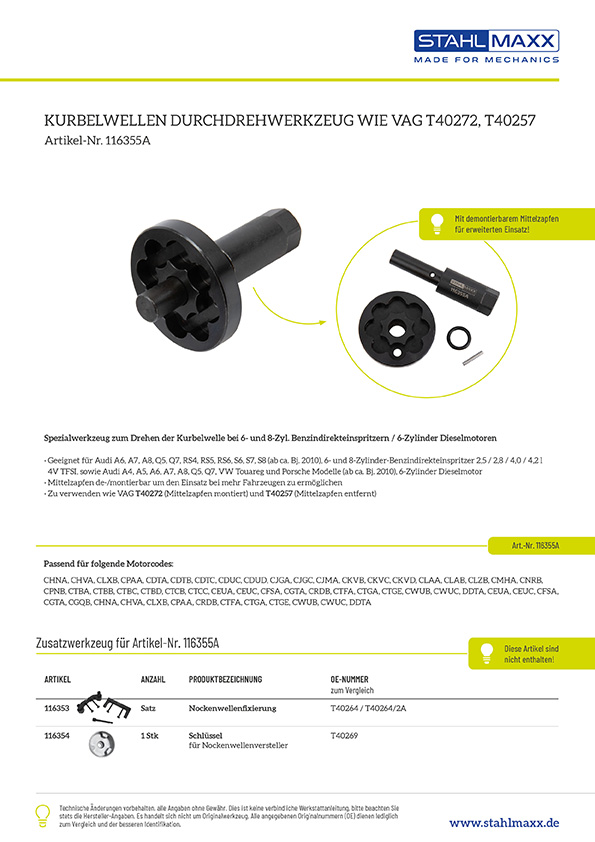 Kurbelwellen Durchdrehwerkzeug zu verwenden wie VAG T40272
