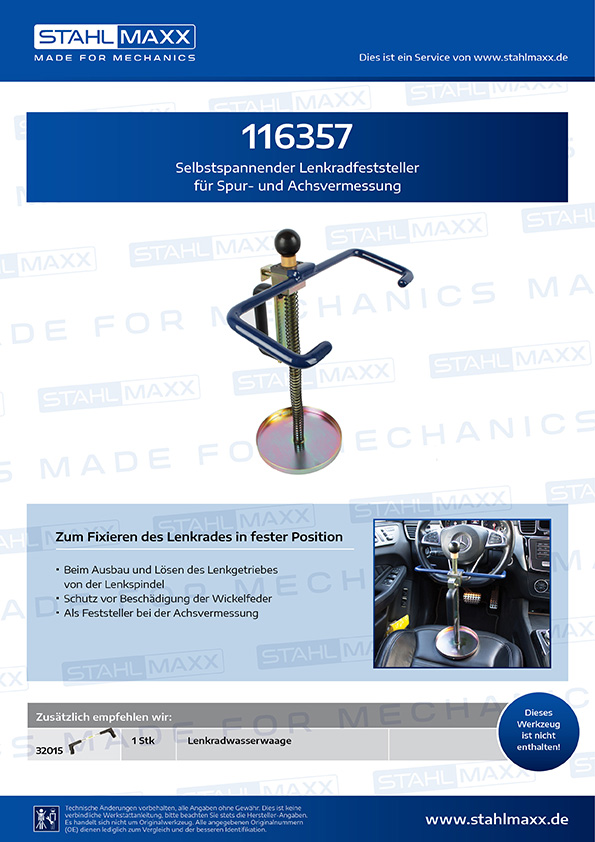 Selbstspannender Lenkradfeststeller für Spur- und Achsvermessung
