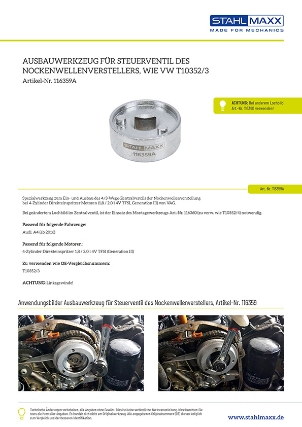 Ausbauwerkzeug Nockenwellenversteller Steuerventil wie T10352/3