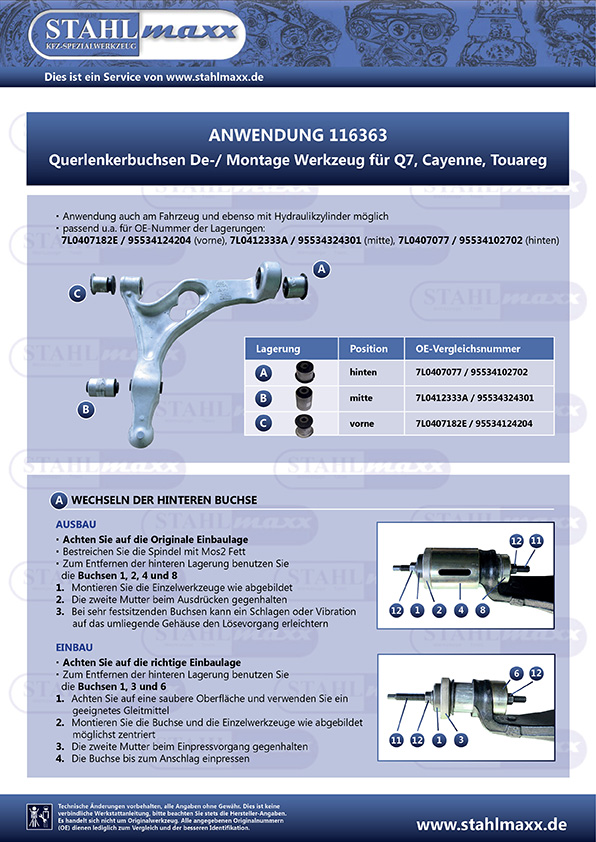 Anwendung Querlenkerbuchsen De-/Montagewerkzeug für Q7, Cayenne, Touareg