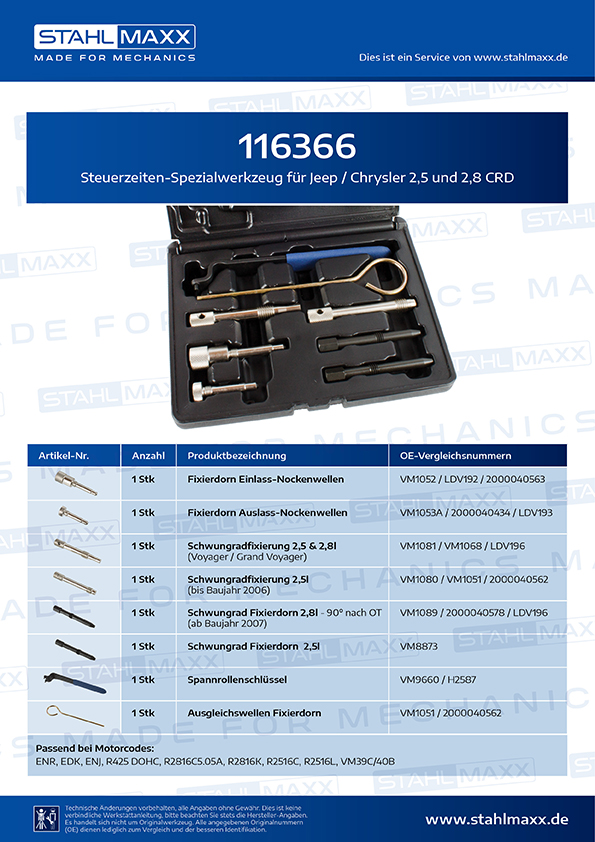Steuerzeiten-Spezialwerkzeug für Jeep Chrysler 2,5 2,8 CRD