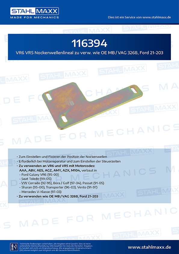 VR6 VR5 Nockenwellenlineal wie MB / VAG 3268, Ford 21-203