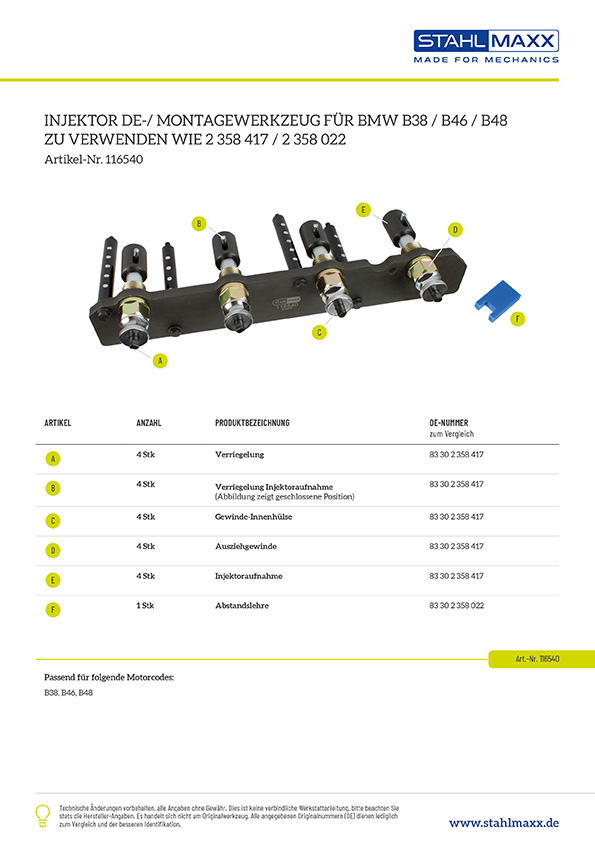 Injektor De-/Montagewerkzeug BMW B38 B46 B48 wie 2358417 und 2358022