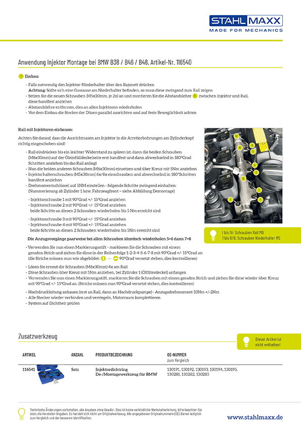 Injektoren Montage BMW B38 B46 B48 wie 2358417 und 2358022