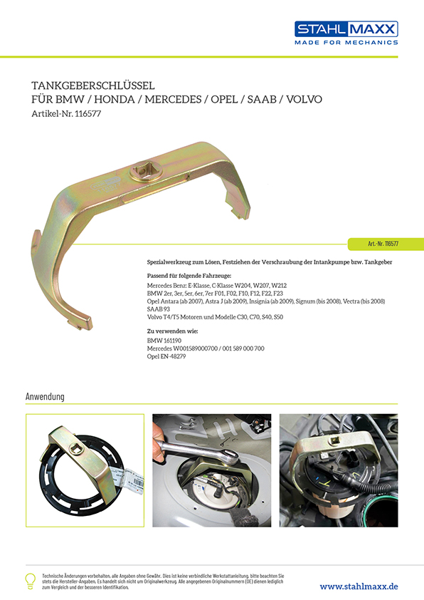 Tankgeberschlüssel BMW, Opel, Mercedes, Volvo, Honda wie 161190, EN-48279, 001589000700