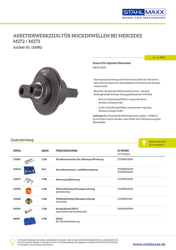 Nockenwellenhaltewerkzeug Mercedes Benz M272 M273
