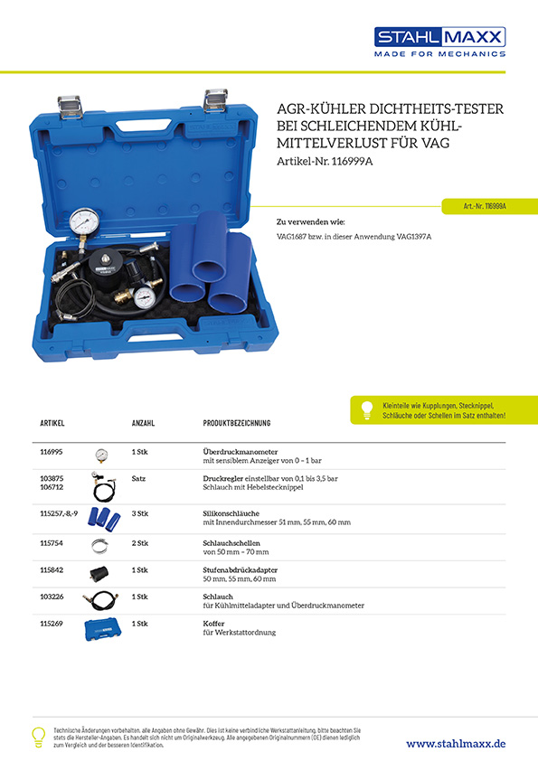 AGR-Kühler Dichtheits-Tester bei schleichendem Kühlmittelverlust bei VW, Skoda, Audi, Seat, Skoda