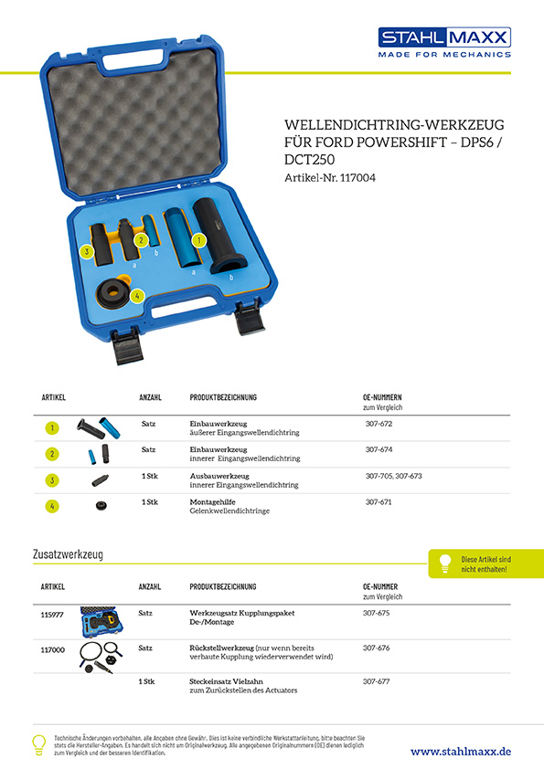 Wellendichtring-Werkzeug für Ford Powershift DSG DPS6 / DCT250