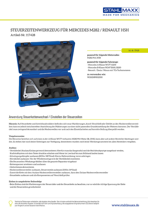 Steuerzeiten Werkzeug Mercedes M282, Renault H5H