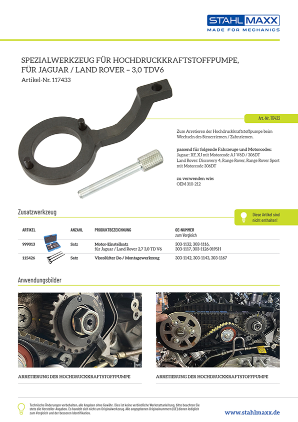 Jaguar / Land Rover 3,0 TDV6 Hochdruckpumpenwerkzeug