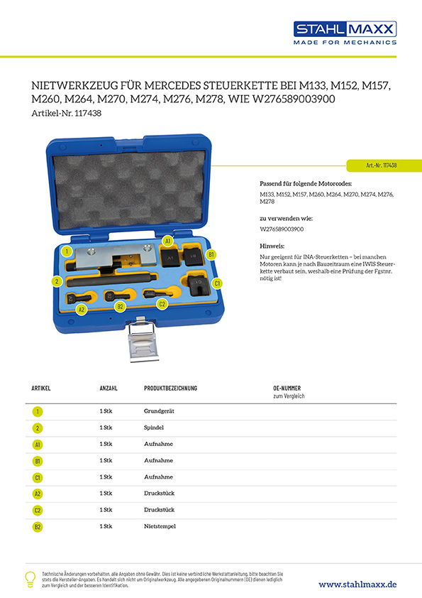 Nietwerkzeug für Mercedes Steuerkette, wie W276589003900