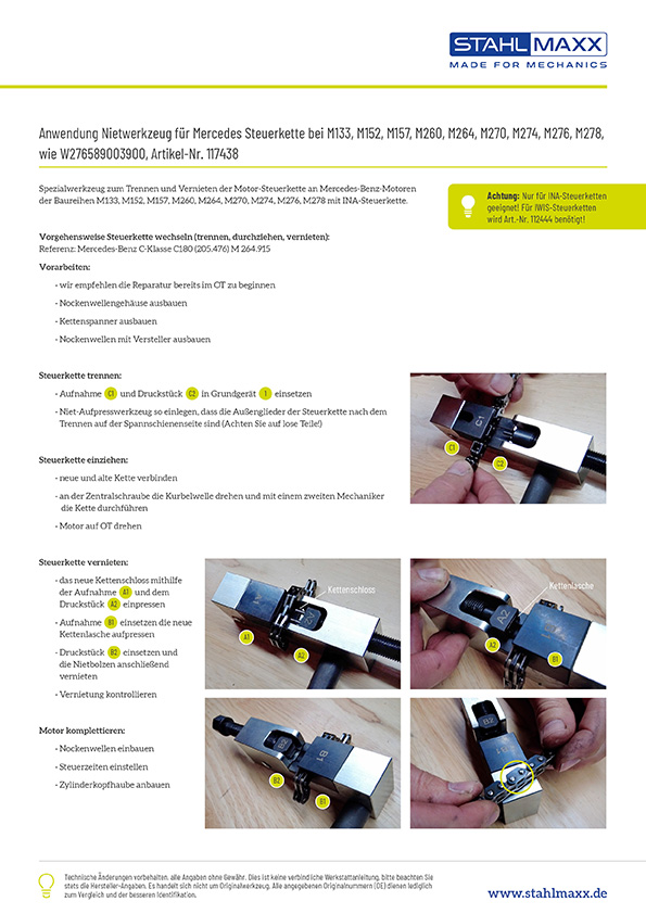 Anwendung Nietwerkzeug für Mercedes Steuerkette, wie W276589003900