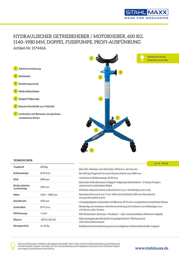 Getriebeheber Motorheber 600kg Tragkraft