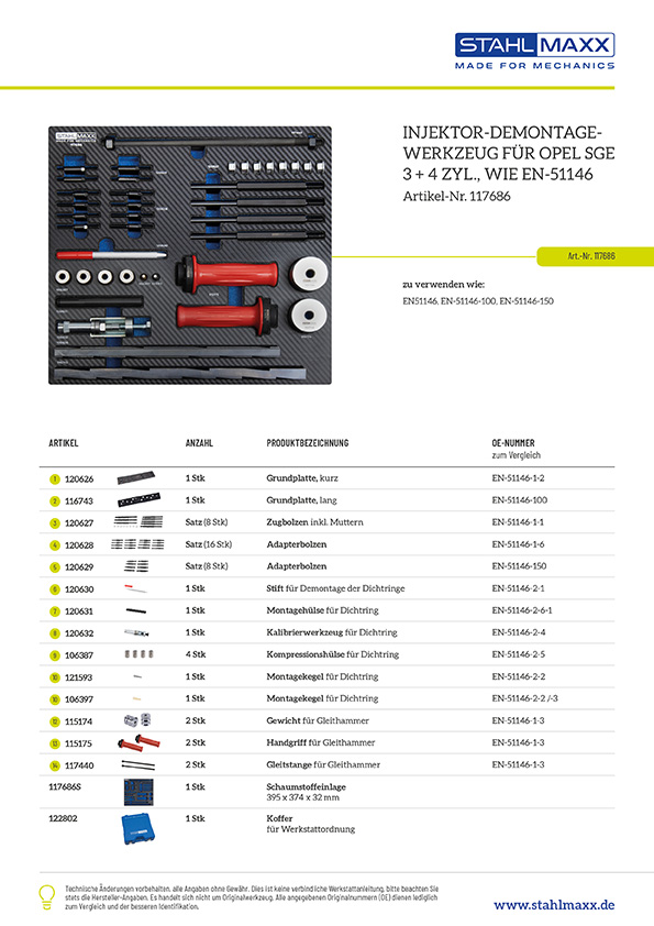 Injektor-Demontagewerkzeug für Opel SGE 3- und 4-Zylinder Motor, zu verwenden wie EN-51146