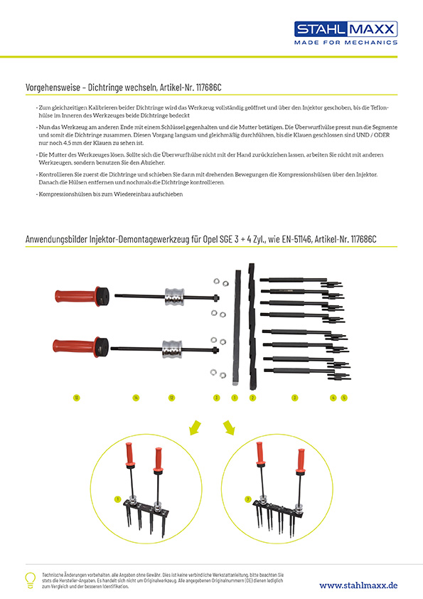 Anwendung Injektor-Demontagewerkzeug für Opel SGE 3- und 4-Zylinder Motor, zu verwenden wie EN-51146