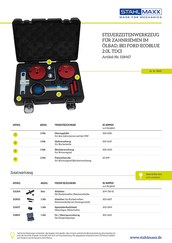 Steuerzeitenwerkzeug Zahnriemen im Ölbad, für Ford EcoBlue 2.0L TDCI
