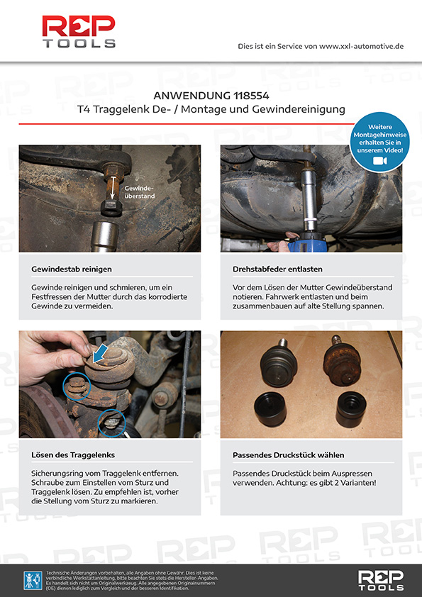 Anwendung T4 Traggelenk De- / Montagesatz mit Drehstabfeder Steckschlüssel und Gewindereiniger