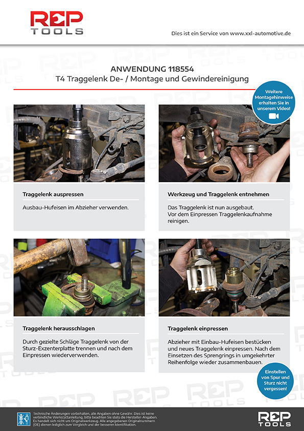 Anwendung T4 Traggelenk De- / Montagesatz mit Drehstabfedern Steckschlüssel und Gewindereiniger