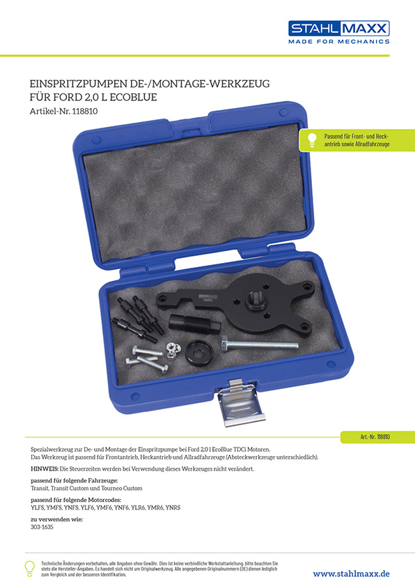 De-/Montagewerkzeug für Einspritzpumpen bei Ford 2,0L Ecoblue, wie OE 3031635