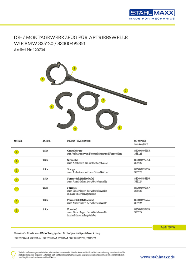 De-/Montagewerkzeug für Antriebswelle wie BMW 335120 / 83300495851