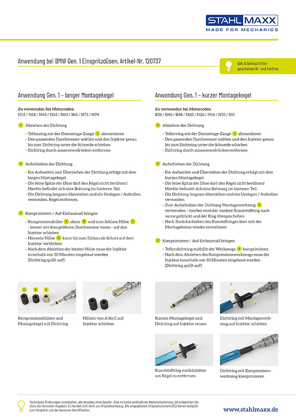 Anwendung Injektordichtring Werkzeug für BMW, Generation 1 und 2