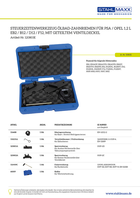 Steuerzeitenwerkzeug für Peugeot, Citroen, Opel – EB0, EB2, B12, D12, F12