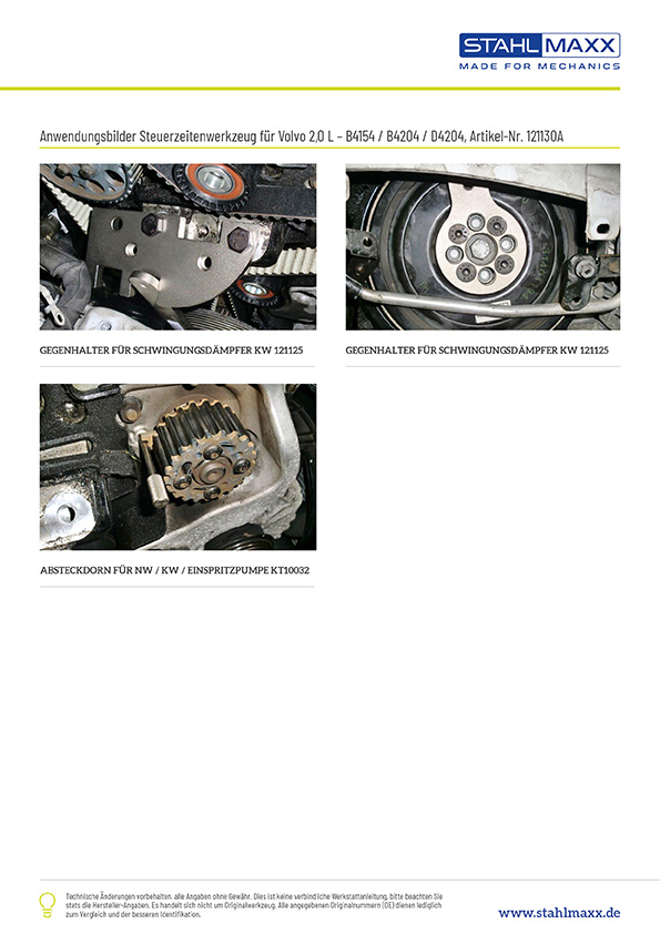 Anwendungsbilder Steuerzeitenwerkzeug für 2L Volvo B4154, B4204, D4204 Motoren