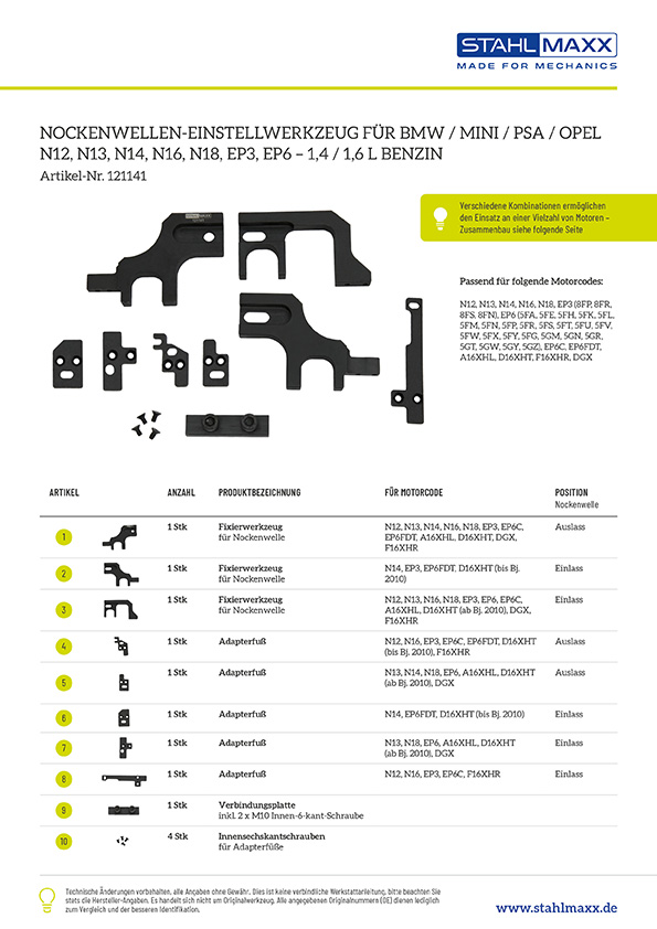 Nockenwellenwerkzeug für BMW Mini PSA Opel 1,4 & 1,6 L Benzin