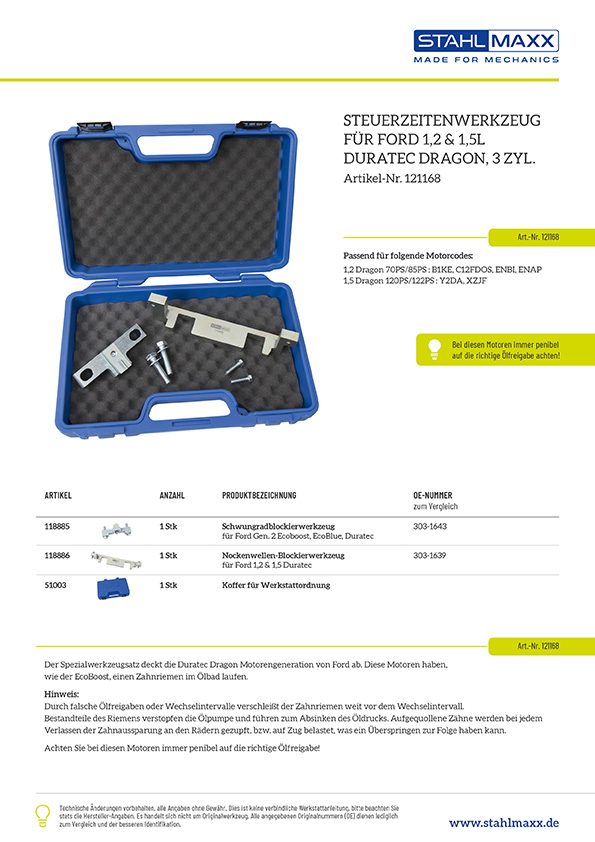 Steuerzeitenwerkzeug Zahnriemen 1.2 & 1.5 Ford Duratec Dragon 3 Zylinder Motor