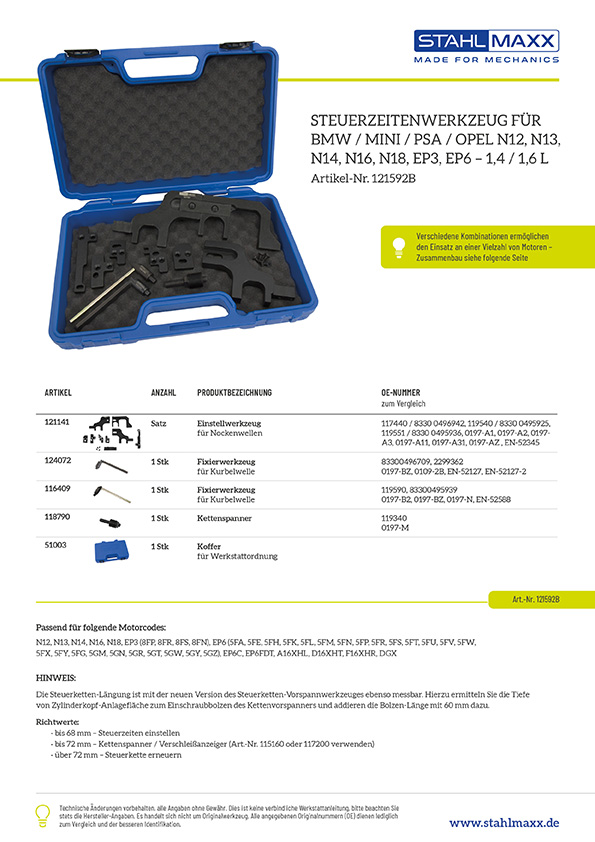 Steuerzeiten Spezialwerkzeug BMW Mini PSA Opel 1,4 & 1,6 L Benzin