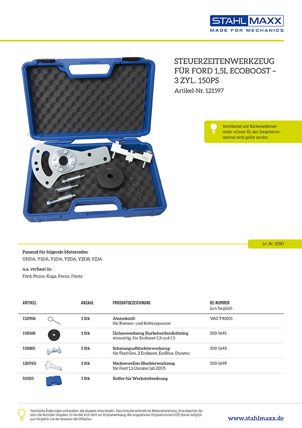 Steuerzeitenwerkzeug Ford 1,5L EcoBoost 3 Zylinder 150PS Motor