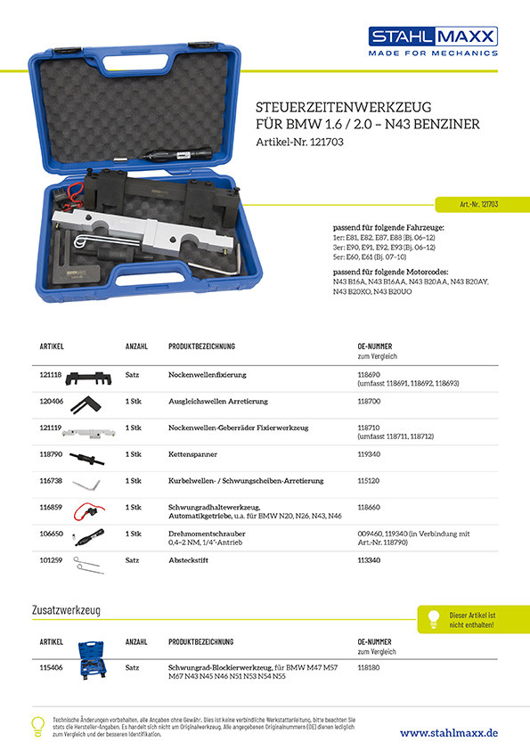 Steuerzeiten-Werkzeug BMW 1,6 und 2,0 N43