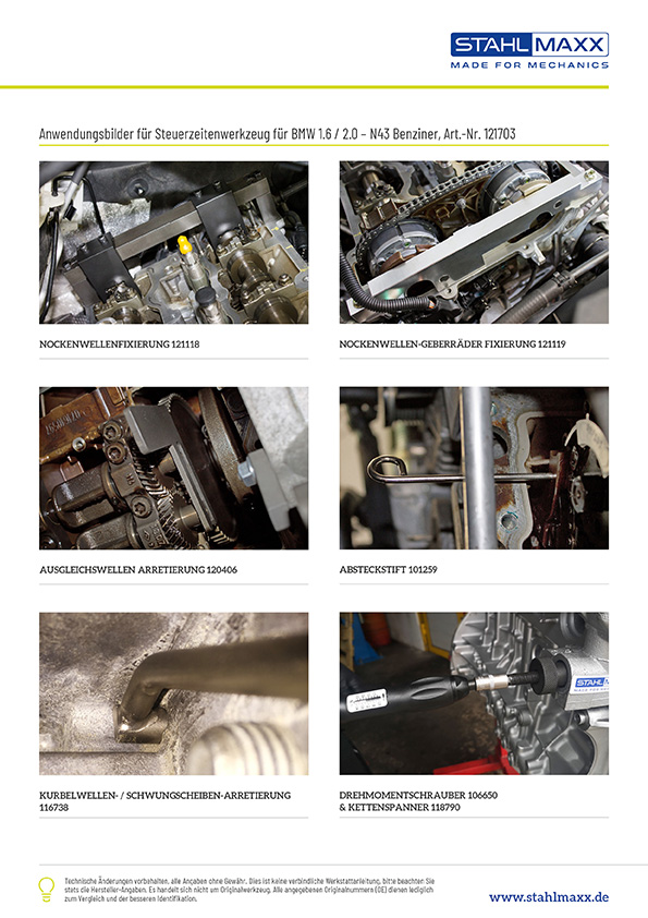 Anwendungsbeispiele Steuerzeiten-Werkzeug BMW 1,6 und 2,0 N43