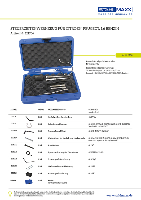 Steuerzeitenwerkzeug für Citroen, Peugeot, 1,6 Benzin