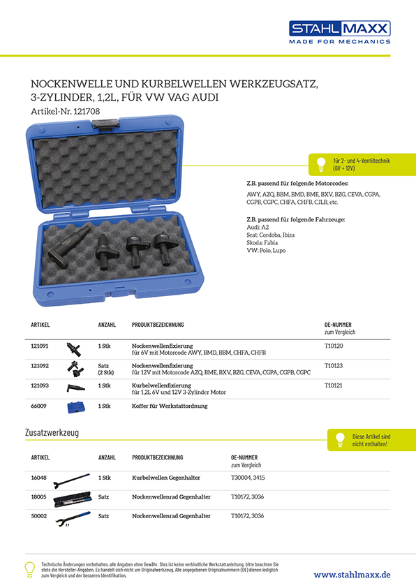 Zahnriemen Spezialwerkzeug VAG 3-Zylinder 1,2L