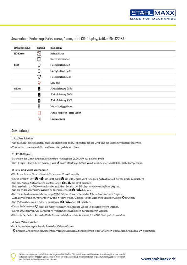 Anwendung Endoskop-Farbkamera, 4 mm mit LCD-Display