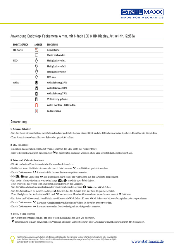 Anwendung Endoskop-Farbkamera, 4 mm mit 6-fach LED & HD-Display