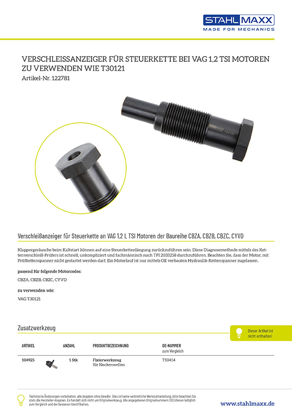 Verschleissanzeige Steuerkette 1,2 TSI Motoren, wie VAG T30121