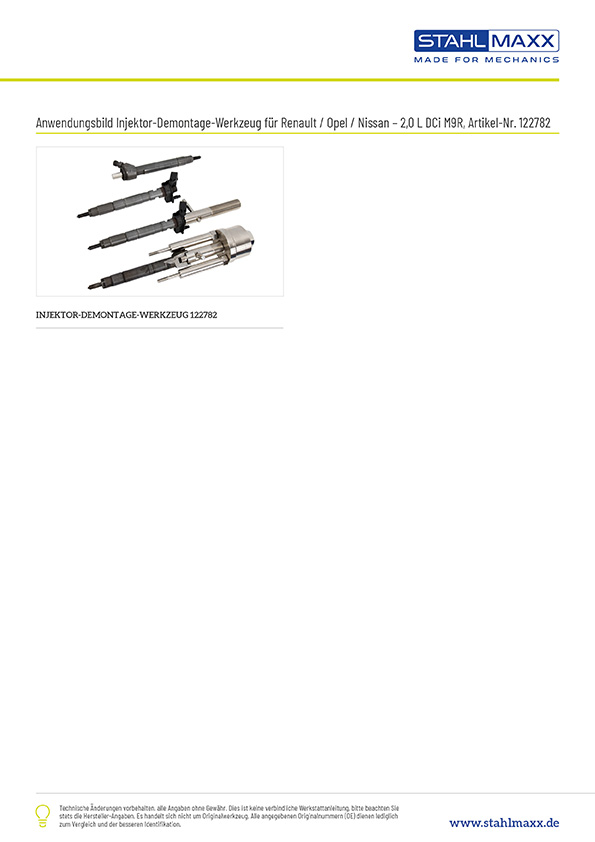 Anwendung Injektor-Demontagewerkzeug für Renault, Opel, Nissan 2,0L DCi M9R