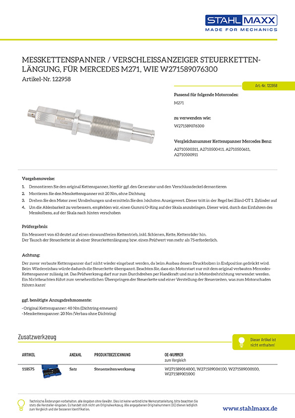 Messkettenspanner Steuerkettenlängung für Mercedes M271, wie W271589076300