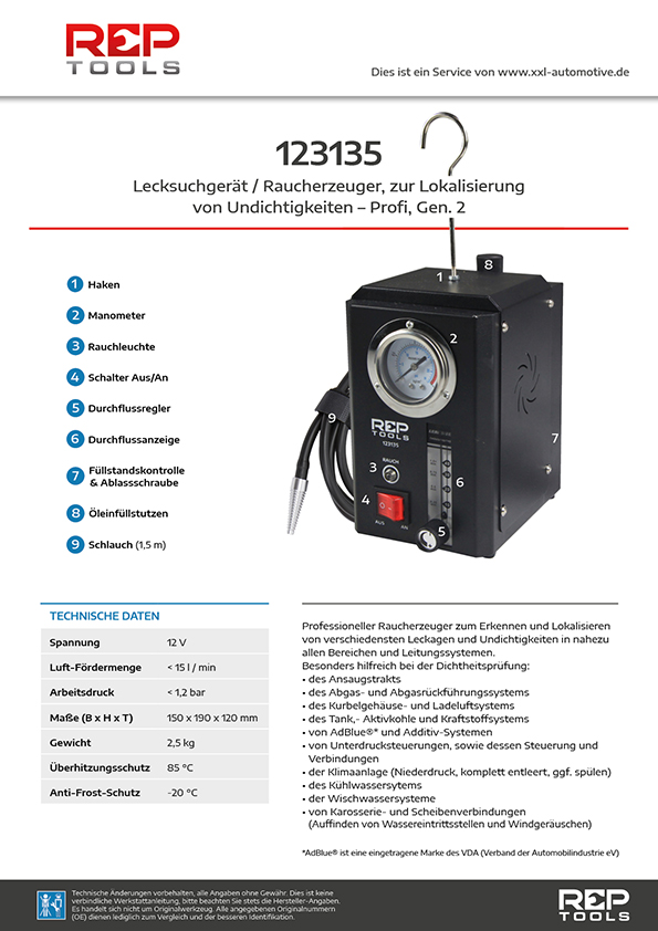 Lecksuchgerät, Raucherzeuger zur Lokalisierung von Undichtigkeiten - Profi